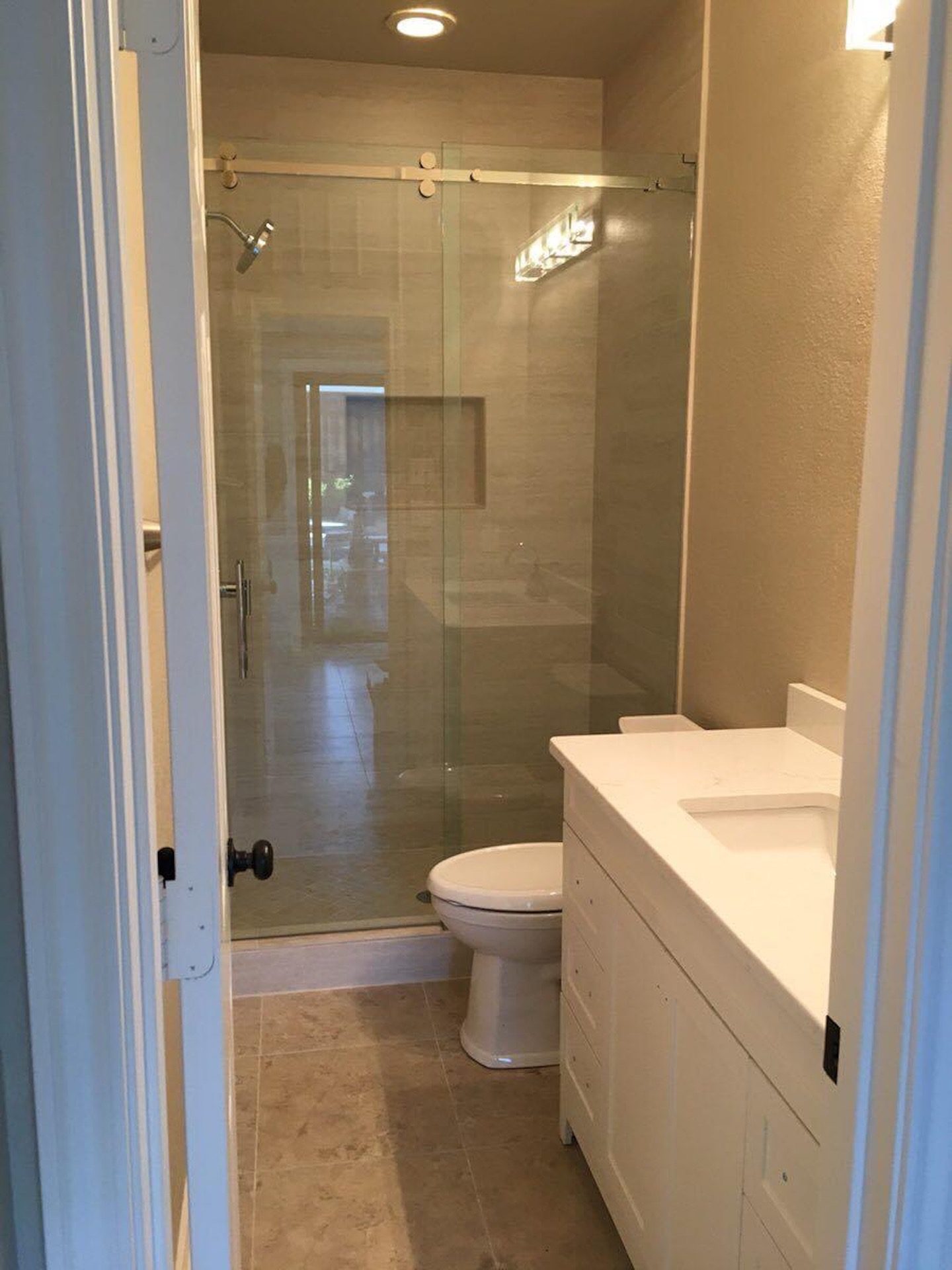 Serenity Brushed Stainless LP Handle Shower - Shower Doors of Charlotte