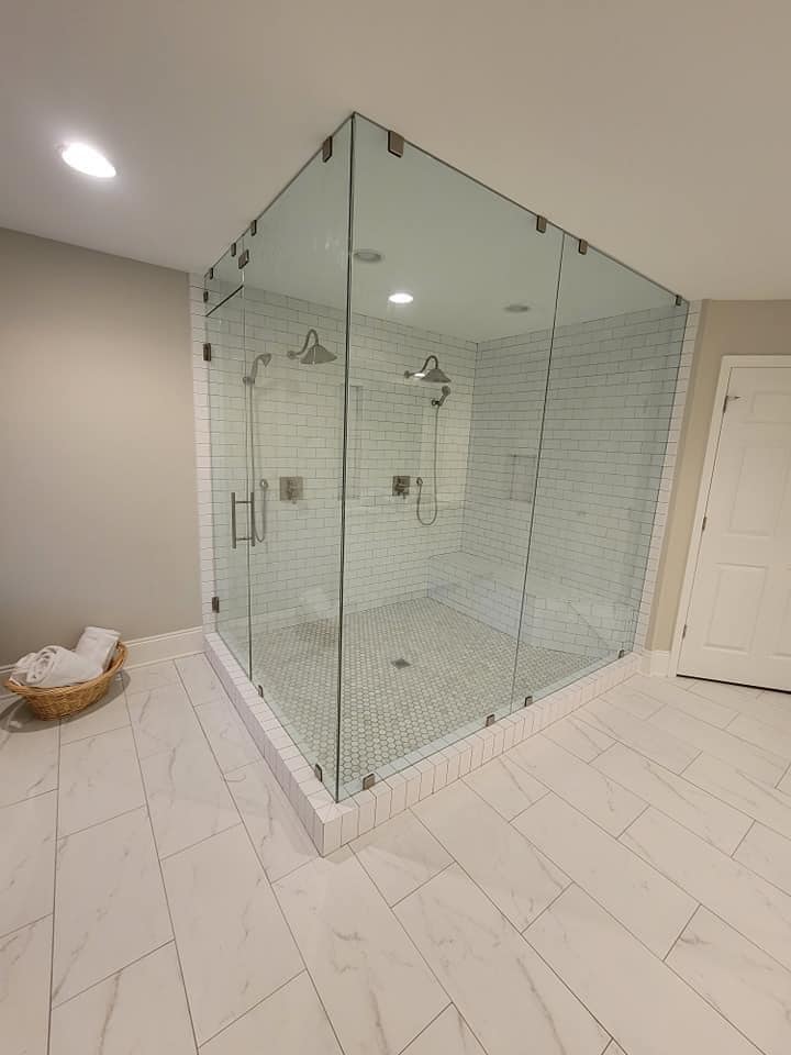 Steamer frameless Shower with transom - Shower Doors of Charlotte